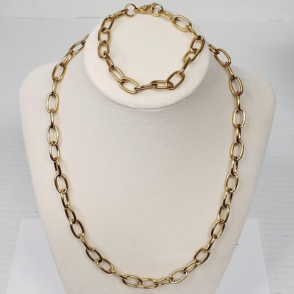 High Quality Geometry Paperclip Stainless Steel Necklace & Bracelet Set - Picture 1 of 6